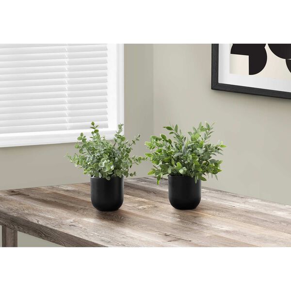 Black Green 11-Inch Indoor Faux Fake Table Potted Artificial Plant, Set of Two, image 2